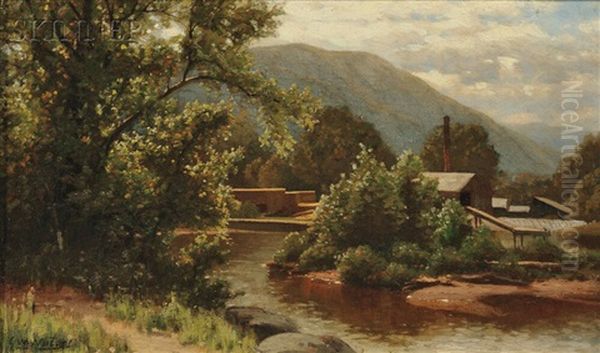 Landscape With Lumber Mill Oil Painting by George W. Waters