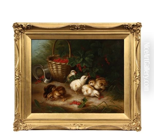 Chicks And Cherry Baskets Oil Painting by Susan Catherine Waters