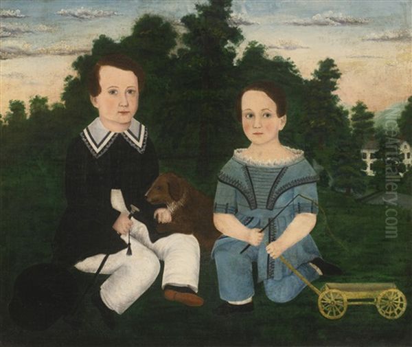 The Downs Children From Cannonsville, New York, 1843 Oil Painting by Susan Catherine Waters