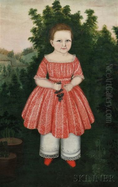 Portrait Of Ann Eliza Collins Aged 2 Years, In A Landscape Holding A Cluster Oil Painting by Susan Catherine Waters