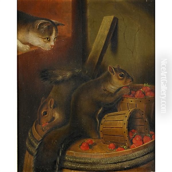 A Cat Watching Squirrels Oil Painting by Susan Catherine Waters