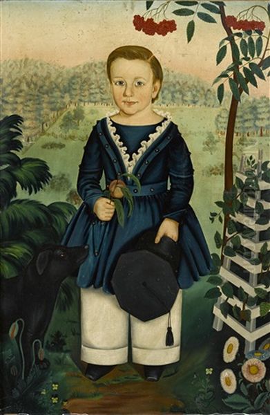 Portrait Of A Boy And A Dog In A Landscape Oil Painting by Susan Catherine Waters