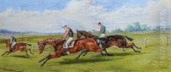 A Horserace Oil Painting by Charles Edward Snr Brittan