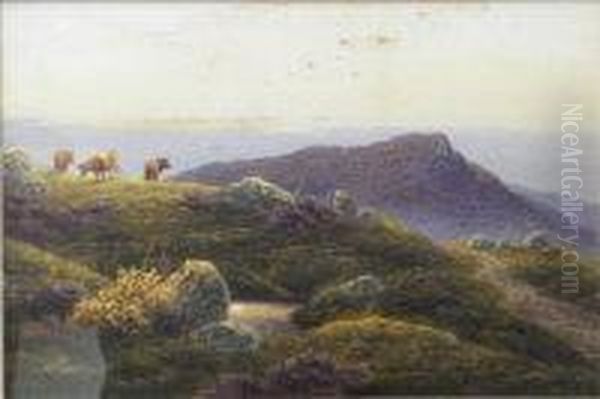 Cliff Top Cattle Oil Painting by Charles Edward Snr Brittan