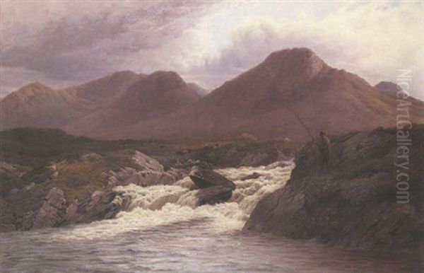 Salmon Pool On The Doorus, Connemara Oil Painting by Bartholomew Colles Watkins