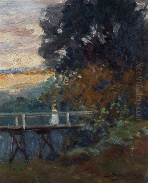 Lady On A Bridge Oil Painting by John Samuel Watkins