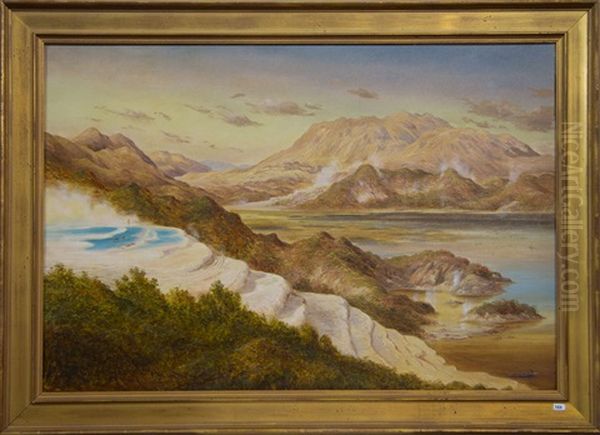 The Pink Terraces And A View Of Rotomahana Oil Painting by Kennett Watkins