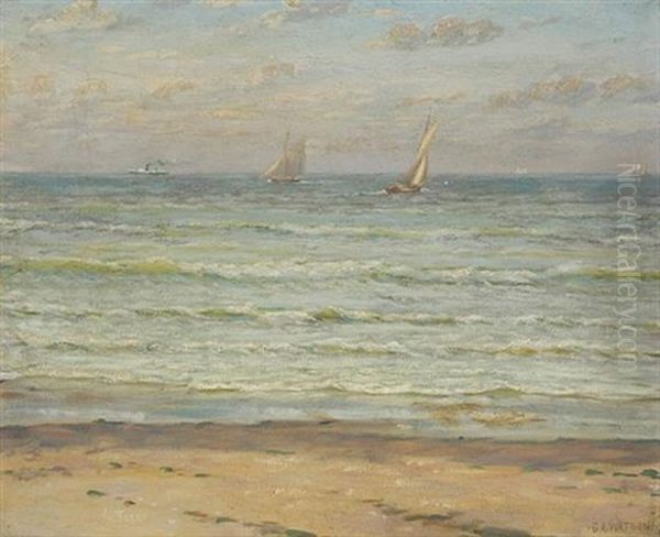 Seascape With Sailboats Oil Painting by Charles A. Watson