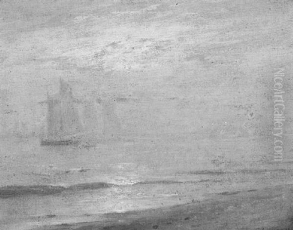 Sailboat Shrouded In A Morning Haze On The Chesapeake Bay, Maryland Oil Painting by Charles A. Watson