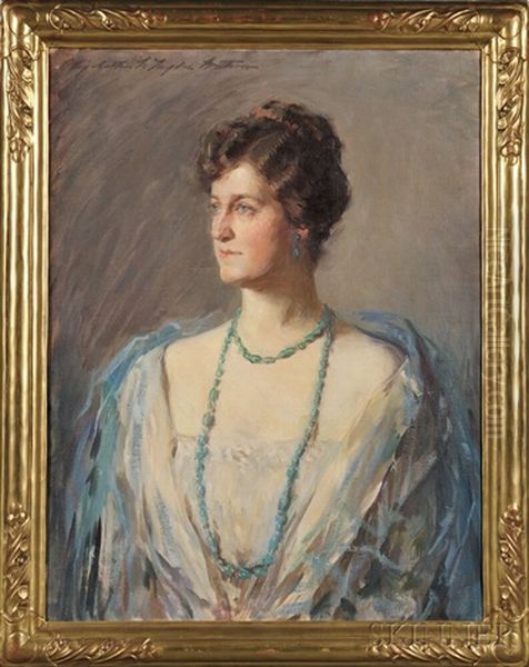 Blue And Teal/portrait Of A Lady Oil Painting by Elizabeth Villa Taylor Watson