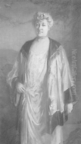 Portrait Of A Society Woman Wearing A Silk Oriental Jacket And A Long String Of Pearls Oil Painting by Elizabeth Villa Taylor Watson