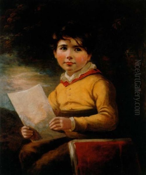 Portrait Of A Boy Holding A Sheet Of Paper, A Folio By His Side Oil Painting by George C. Watson