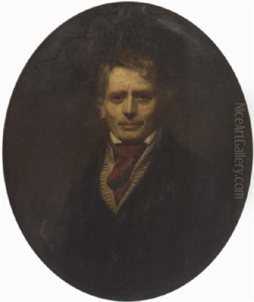 Portrait Of Andrew Scott Of Bowden In A Black Jacket And Red Cravat Oil Painting by George C. Watson