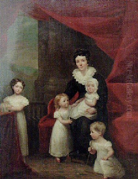 Portrait Of A Lady With Her Children Oil Painting by George C. Watson