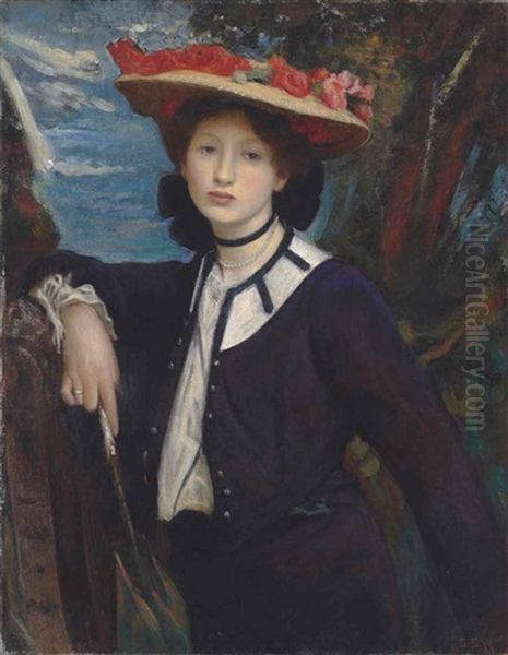 Portrait Of A Lady Holding A Parasol Oil Painting by George Spencer Watson