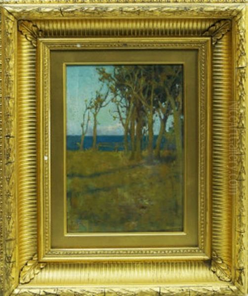 Tranquil Coastal Landscape With Woodland Oil Painting by Harry Watson