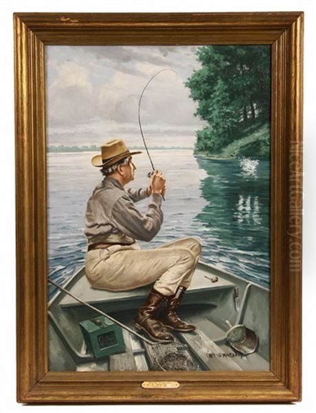 Bass Fishing Oil Painting by Henry Sumner (HY) Watson