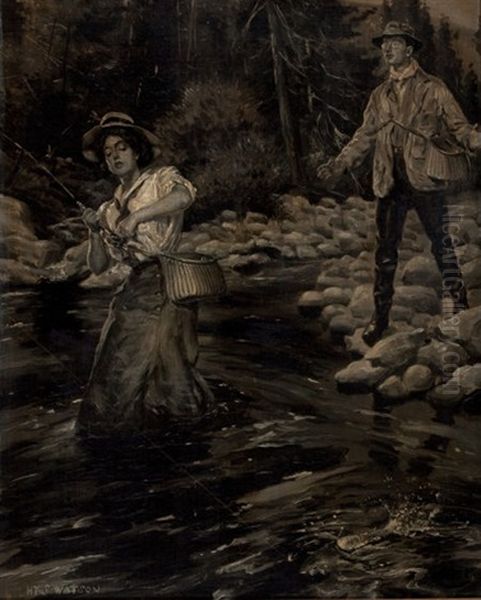 The Angler Oil Painting by Henry Sumner (HY) Watson