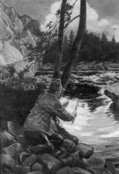 Fly Fishing Oil Painting by Henry Sumner (HY) Watson