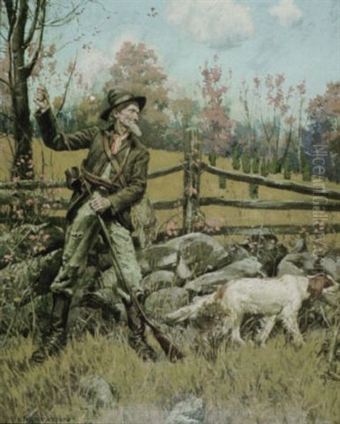 Old Hunter And Dog In Autumnal Landscape Oil Painting by Henry Sumner (HY) Watson