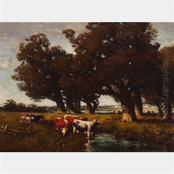 Watering Cattle, Morning Oil Painting by Homer Ransford Watson