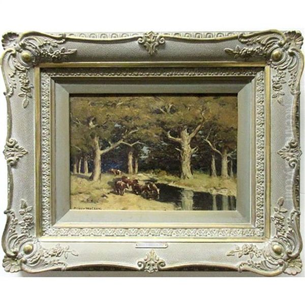 Cattle Watering By Forest Stream Oil Painting by Homer Ransford Watson