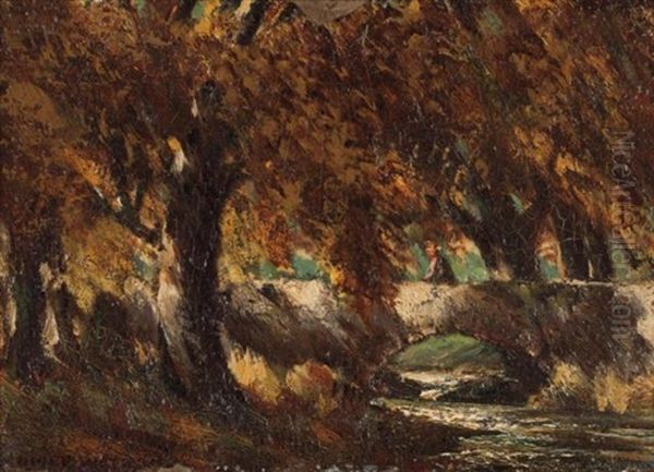 Crossing The Stone Bridge Oil Painting by Homer Ransford Watson