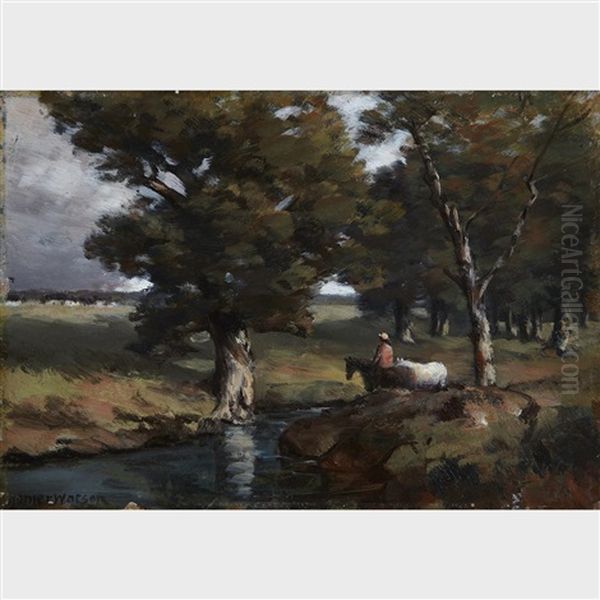 Crossing The Brook Oil Painting by Homer Ransford Watson