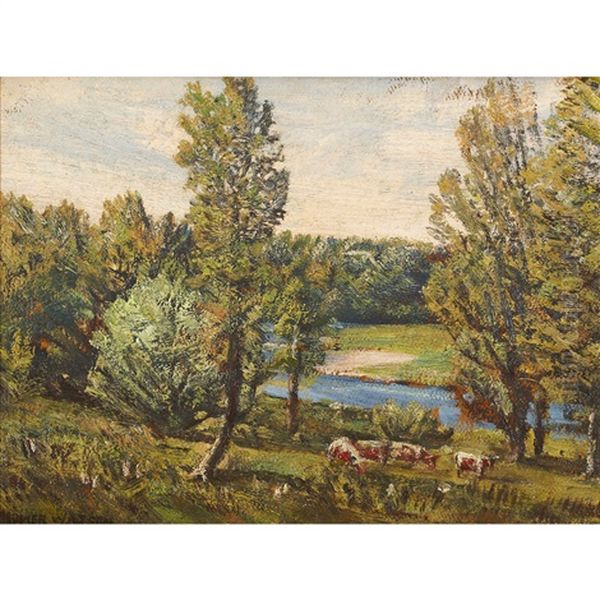 Cattle Grazing On The Grand Oil Painting by Homer Ransford Watson