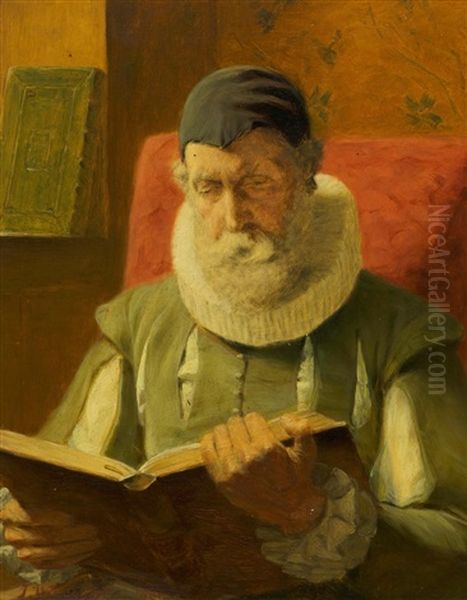 Reading Man With Ruff Oil Painting by John Dawson Watson