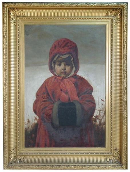 Portrait Of Miss Muriel Milly Mitchell Courage, (1879-1961), In Red With A Fur Muff, Aged 3, The Artist's Grandchild, Half Length Oil Painting by John Dawson Watson