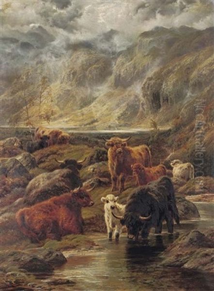 Highland Cattle Watering (+ Sheep By A Loch; 2 Works) by Robert F. Watson