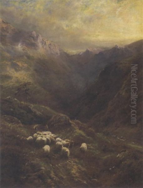 Sheep On A Mountain Path Oil Painting by Robert F. Watson