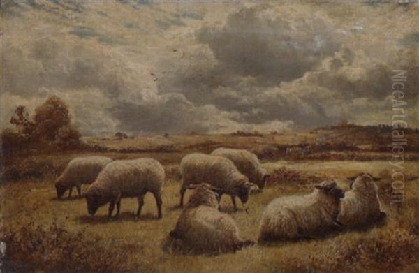 Sheep In A Highland Landscape Oil Painting by Robert F. Watson