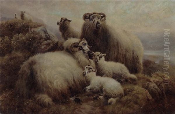 Sheep In A Highland Landscape Oil Painting by Robert F. Watson