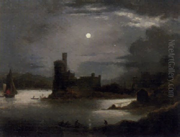 Blackrock Castle By Moonlight Oil Painting by Samuel Watson