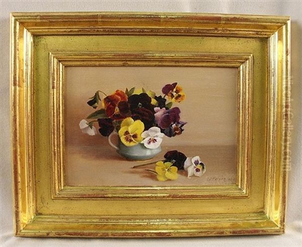 Floral Still Life Of Pansies Oil Painting by Thomas J. Watson