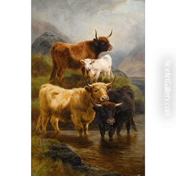 Highland Cattle Oil Painting by William R.C. Watson