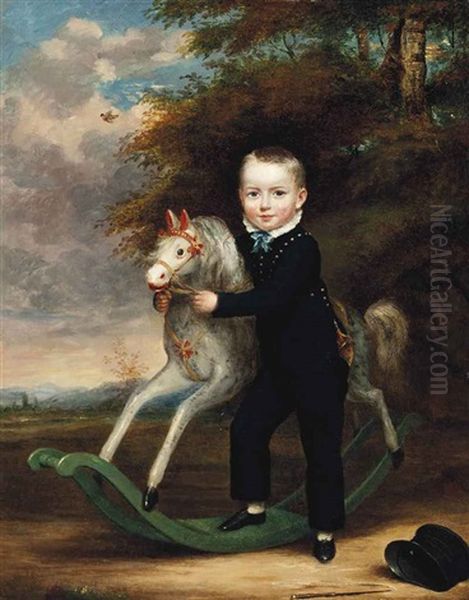 A Boy On A Rocking Horse In A Landscape by William Smellie Watson