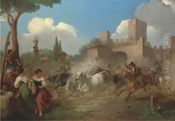 Buttari Driving Roman Oxen Oil Painting by William Stewart Watson