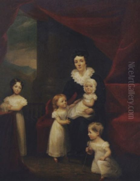 A Lady Seated In An Interior With Her Children Oil Painting by William Stewart Watson