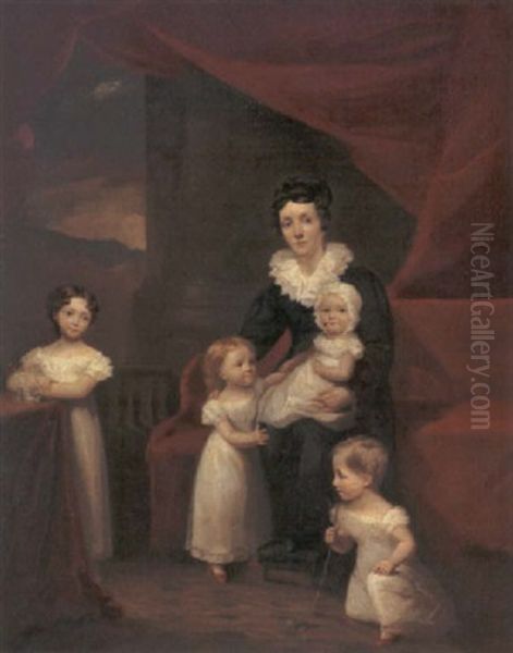 A Lady Seated In An Interior With Her Children Oil Painting by William Stewart Watson