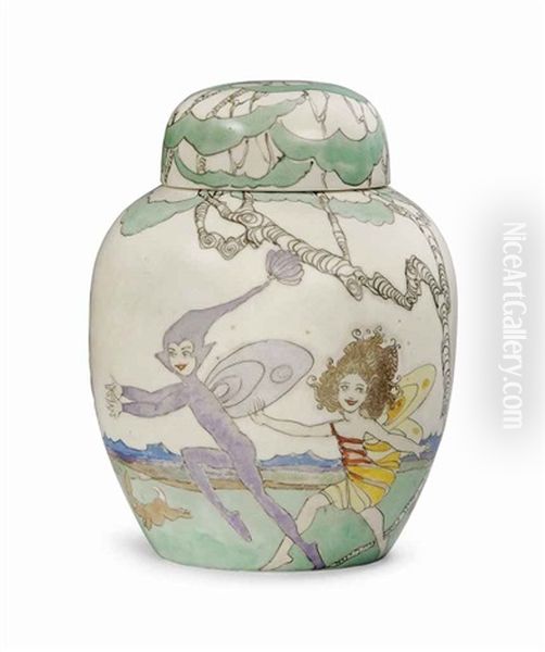 A Hand-painted Ginger Jar And Cover Oil Painting by Elizabeth Mary Watt