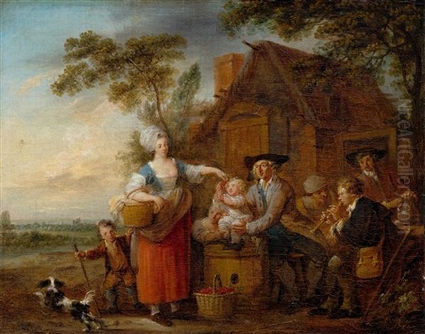 Rural Scene With Figures by Francois Louis Watteau