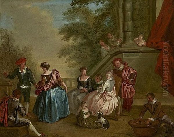 Galant Scenes Oil Painting by Francois Louis Watteau