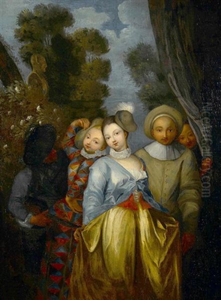 Comedia Del Arte Oil Painting by Francois Louis Watteau