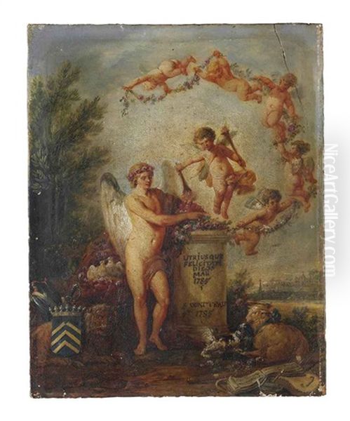 An Allegory Of Spring (+ An Allegory Of Love; 2 Works) Oil Painting by Francois Louis Watteau