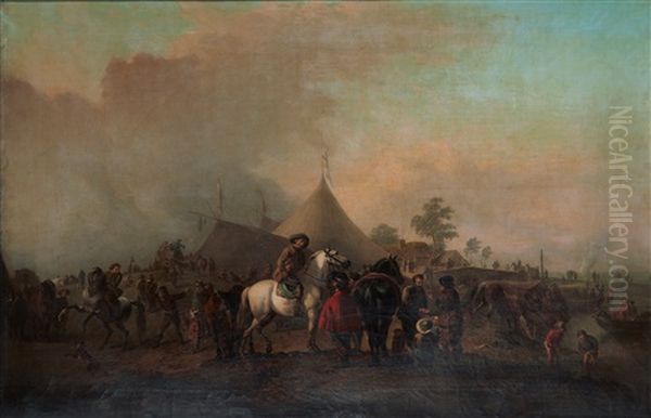 Faltlager Med Rastande Sallskap Oil Painting by Francois Louis Watteau