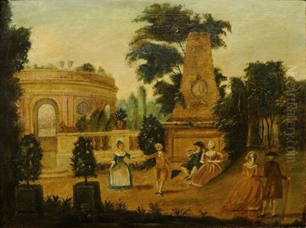 La Promenade Dans Le Parc (+ Another; Pair) Oil Painting by Francois Louis Watteau