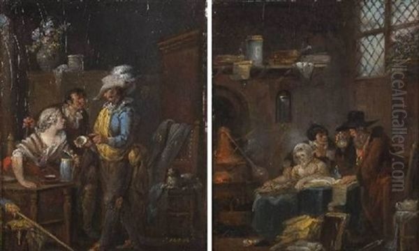 Interieur De Taverne (+ La Visite Chez Le Medecin; Pair) Oil Painting by Francois Louis Watteau